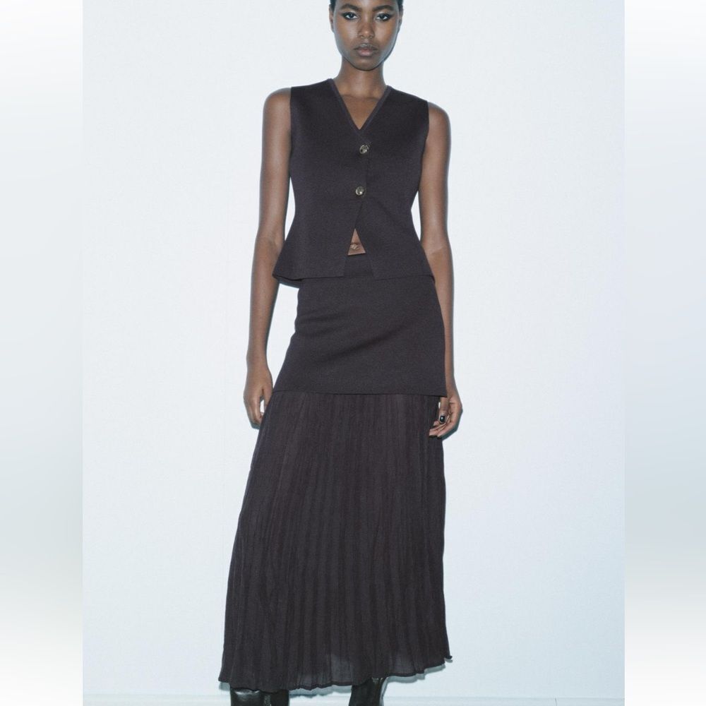 Zara mixed pleated knit skirt